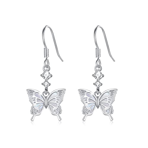 Butterfly Earrings,Sterling Silver Tiny Butterfly Dangle Earrings For Women Shell Butterfly Drop Earrings Dainty Hypoallergenic Butterfly Wings Drop Earrings For Sensitive Ears #TOP21