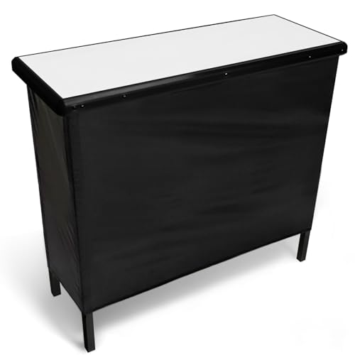Image of PartyLife NEW & Improved Portable Bar Table w /Folding Legs, 2 Bar Skirts, Heavy-Duty Storage Shelf & Carrying Case - White
