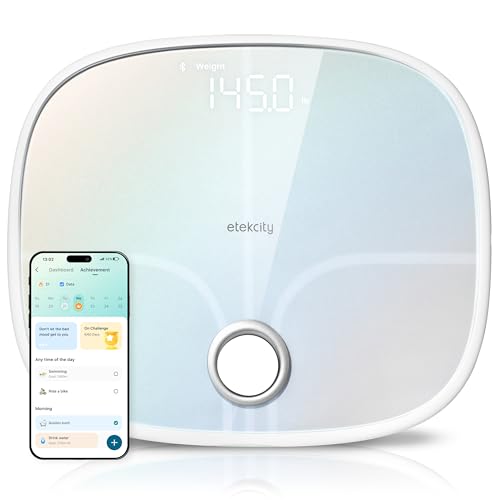 Etekcity Smart Rechargeable Scale for Body Weight, BMI, Fat, Muscle Mass, FSA&HSA Eligible, Digital Bathroom Scale with 13 Metrics, Secret Mode, Bluet