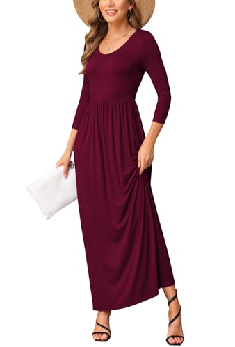 Image of EUOVMY Women's Long Sleeve Loose Maxi Dresses Casual Long Dresses with Pockets