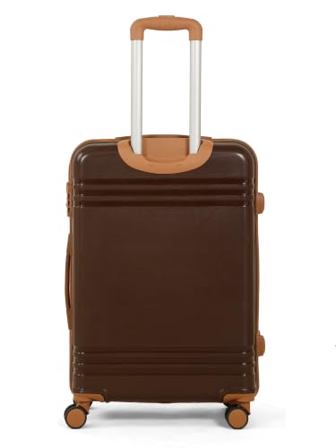 Image of Teakwood Medium Size 8 Wheels Trolley Bag, Hard Cabin with Zipper Closure, Adjustable Push Button & Cross Side Strap, Number Lock System 360 Degree (Medium, Brown)