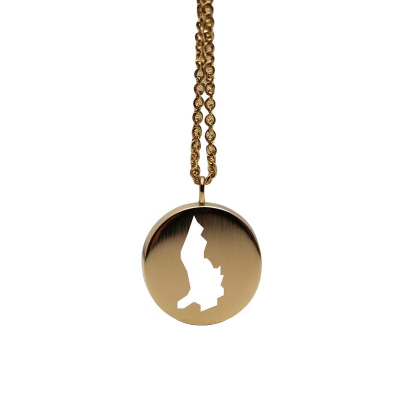 Pendentif carte du Liechtenstein en argent sterling plaqué or 14 carats, forme ronde de 24 mm et épaisseur de 1,5 mm, breloque Terre, bijou de voyage délicat | Médaillon gravé Aventure | LKB_MAP_406