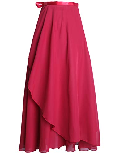 Daydance Burgundy Long Ballet Skirts for Women, Flowy Wrap Dance Skirt for Leotards