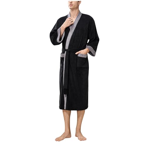 Fleece Bathrobes for Men Soft Lounge House Coat with Pockets Cozy Loungewear Robes Fuzzy Warm Spa Sleep Robe