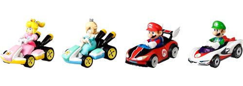 Hot Wheels GXX97 - Mario Kart-Fahrzeuge im 4er-Pack mit 1 exklusiven Sammlermodell, Spielzeug ab 3 Jahren