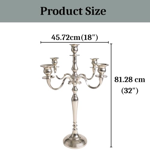 Image of Decorative Aluminum German Silver Plated Five Arm Candle Holder Stand | Candelabra | Candlesticks Holder for Home & Hall Decore (18 inch * 18 inch * 32 inch)(Size:X-Large)
