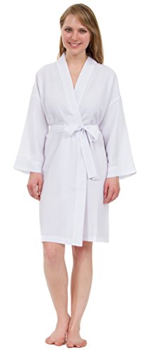 Leisureland Women s Classic Stripe Seersucker Short Robes (One Size, White)
