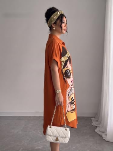 Image of Women's Graphic Print T-Shirt Dress | Stylish Oversized Longline T-Shirt for Women & Girls | Casual Printed Long Top | Trendy Beach & Resort Wear Western One Piece Dress (25 D-1 BLACK-2XL)