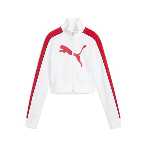 PUMA Women's Archive T7 Slim Cropped Track Jacket, White-For All Time Red AH25, Medium
