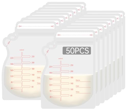 ECVV 50Pcs 250ML Breastmilk Storage Bags for Breastfeeding Doubled Sealed Breast Milk Storing Bags BPA Free Self Standing Breastmilk Bags