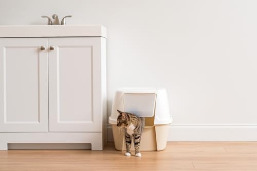 Iris Ohyama Lettiera per Gatti with Scoop, Grigio, Antispruzzo, Facile da pulire, Chiuso, Per Gattini, Gatti Adulti, Conigli, Grande, Senza BPA, Lato alto, Cappuccio staccabile, CLH-17J - 2