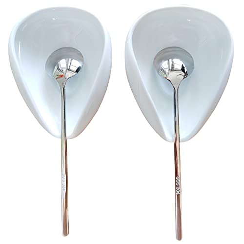 2 Pack Coffee Spoon Rest and Spoon, Ceramic Coffee Spoon Holder, small spoon rest,Teaspoon Rest, Mini Spoon Holder for Coffee Bar, Coffee Station, Coffee Bar Accessories