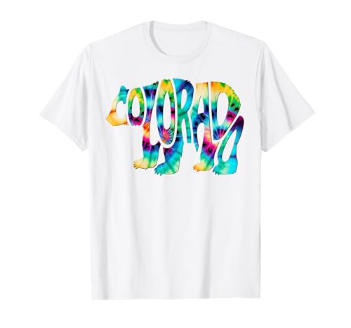 Tie Dye Colorado Bear-Shaped State Name Tee T-Shirt
