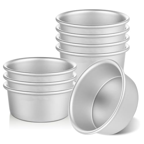 AKOLAFE 8 PCS Cake Tin Non Stick 4 Inch Cake Tins for Baking, Mini Round Cake Tins Deep Silver Cake Tin Stainless Steel Cake Pan for Wedding, Birthday Christmas, Dishwasher Safe