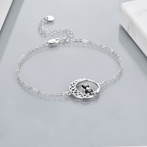 CRMAD Cat Anklet for Girls Sterling Silver Celtic Moon Anklet Gifts for Women Mother Daughter (Cat, 21.5+5cm) - Image 6