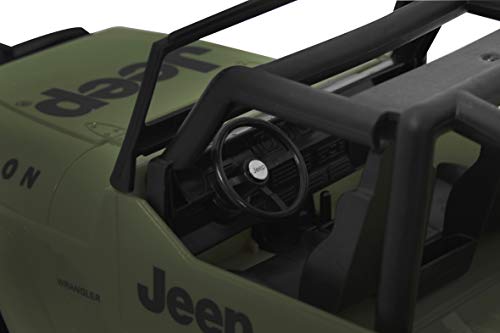 JAMARA 405054 - Jeep Wrangler Rubicon 1:14 2,4 GHz - 9KM/h, Licht vorne/hintengriffige profilierte Geländereifen, Frontrammer sorgt für einen bulligen Auftritt, Spur einstellbar Olivgrün