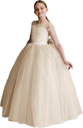 Glitter Sequins Flower Girls Dress for Wedding Tulle Floor-Length First Communion Dresses Pageant Ball Gown with Bow