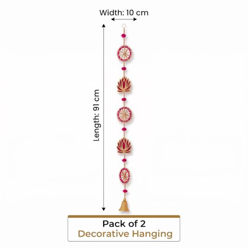 Image of JH Gallery White Wooden Lotus for Ganpati Decoration Items for Home - Handmade Ganesh Chaturthi Backdrop Decoration, Mandir & Balcony Hanging (36 Inch, Pack of 2)