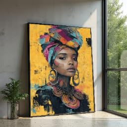 Toile portrait femme africaine avec foulard coloré impression haute définition