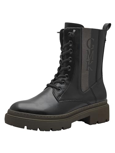 MARCO TOZZI by Guido Maria Kretschmer Damen Stiefeletten zum Schnüren mit Plateau mit Reißverschluss, Schwarz (Black/Khaki), 36 EU
