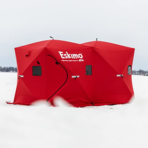 Eskimo 69149 Quickfish 6 Pop-Up Hub-Style Portable Ice Fishing Shelter, 68 Square Feet Of Fishable Area, 6 Person Shelter Red #TOP2