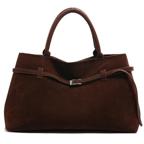 Women's Suede Large Capacity Top Handle Tote Bag - Trendy and Vintage Shoulder Handbag for Work and...