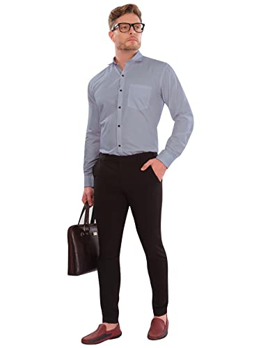 Image of LookMark Men's Cotton Blend Stitched Solid Full Sleeve Regular Fit Shirt