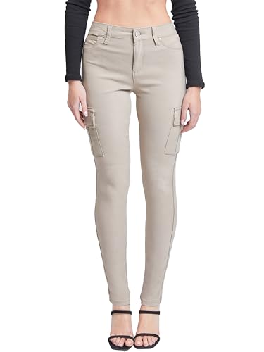 YMI Women's Junior Hyperstretch Button Skinny Cargo Jean