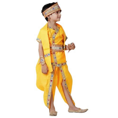 Image of Kaku Fancy Dresses Raja Ram Costume for Kids Ramayan Fancy Dress for School Mythological Events - Yellow, 3-6 MONTH, Unisex