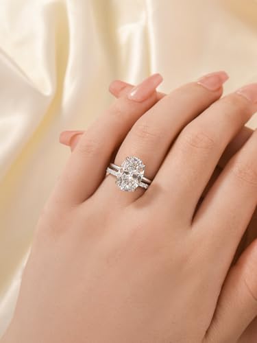 5.0CT Oval Cut Wedding Ring Set for Women, 925 Sterling Silver Engagement Ring and Band, 5A Cubic Zirconia Simulated Diamond Bridal Jewelry3