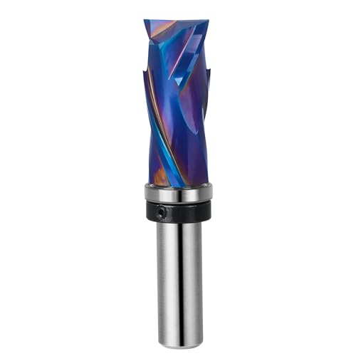 SpeTool Coated Top Bearing Flush Trim Router Bit 1/2" Shank, Carbide Spiral Up-Down Pattern Template Flush Cut Router Bit for Wood Trimming