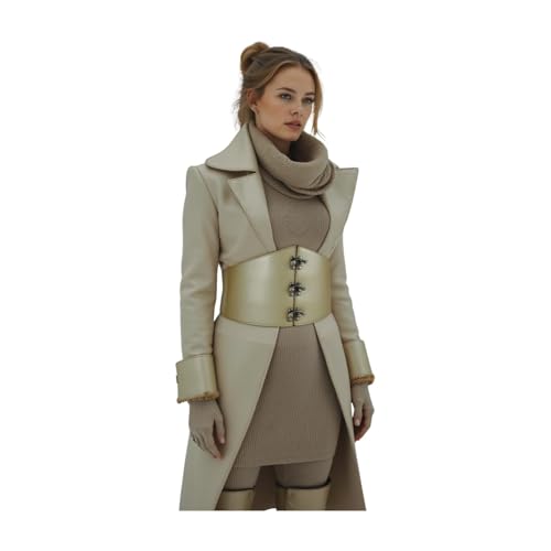 Women Elastic Waistband Wide Champagne Beige Corset Fashion Belt Silver Hook Plus Size L XL3