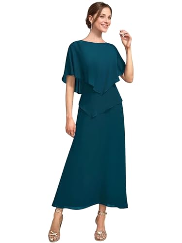 Tiered Chiffon Mother of The Bride Dresses Tea Length Short Sleeve Grandmother of Bride Dresses Ruffle Formal Gown