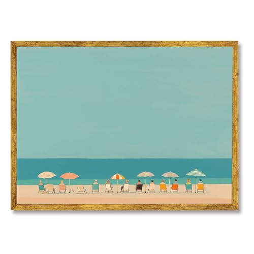 Framed Minimalist Beach Scene Poster Canvas Print Art Modern Wall