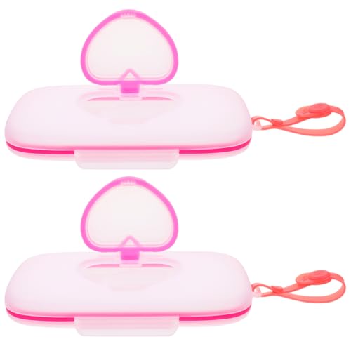 Image of Healifty Baby Wipes Dispenser Box Portable Wet Tissue Pouch Case with Belt Clip for on The Go Lightweight Travel Wipe Holder for Stroller and Diaper Bag Compact Pink