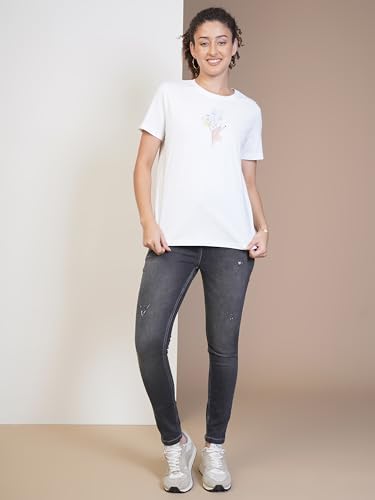Image of ONE SKY Round Neck T Shirts for Women, Versatile Ladies Wear, Soft & Breathable Printed Tshirt, Relaxed Loose Fit Half Tshirt, Stylish & Durable Tops, Easy to Care Sustainable Summer Tshirt