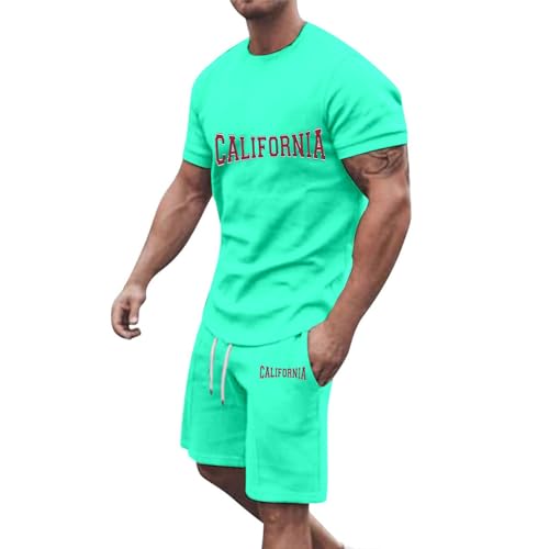 T-shirt et short imprimés d'été homme ensemble sport léger vert
