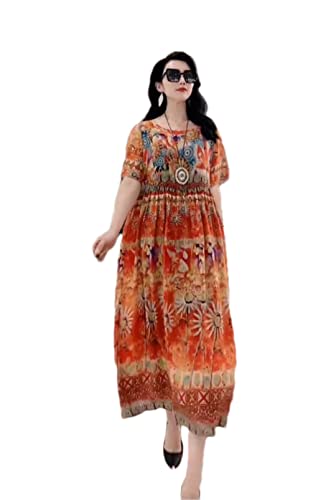 Robe midi en soie pour femme motif floral Hdhdeueh taille L