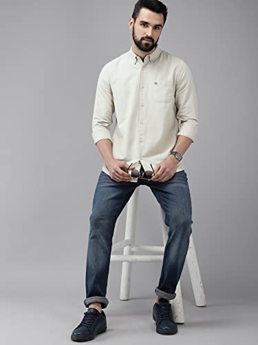 Image of THE BEAR HOUSE Men's Cotton Beige Solid Slim Fit Cotton Shirt | 3XL |TBH-UNAM-BG-3XL |
