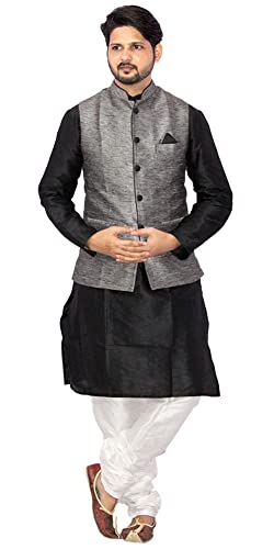 Image of Men's Silk Kurta Pyjama With Waistcoat