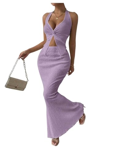 Image of SOLY HUX Women's Two Piece Outfits Twist Front Halter Cami Tops and Skirt Summer Set