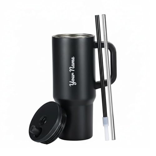 Image of Giftana Personalized Coffee Tumbler with Name, Customized Travel Mug with Lid, Coffee Mug for Men, Valentine Day Gifts, Corporate Gifts for Employee (Black,710ml)