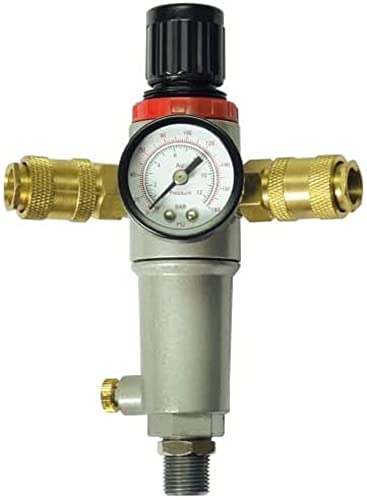 Stanley Riduttore di pressione con manometro 152172XSTN – Filtro, Riduttore di pressione e Manometro – Max. 10 Bar – Lettura in Bar/PSI – 3/4 "M + 2 attacchi rapidi