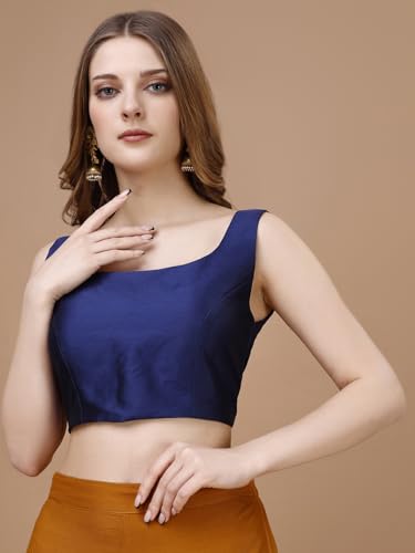 Image of Womanista Women's Taffeta Solid Sleeveless Readymade Saree Blouse for Women Stylish