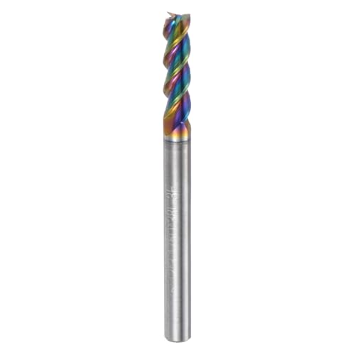 Image of uxcell Carbide Square End Mill, 1 /8 inch Diameter Diamond-Like Carbon Coated 3 Flutes Milling Bit Cutter, for Aluminum Copper Non-Ferrous Metal, 1 /8 inch Shank 1 /2 inch Cut Length 1-1 /2 inch Long HRC50