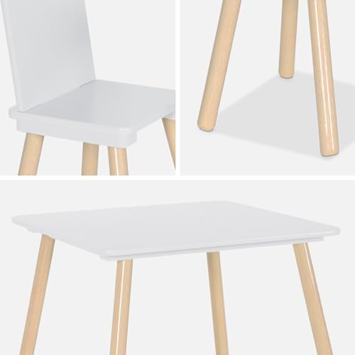 Miniatura 7 de Sweeek - Mesa Infantil Cuadrada Con 2 Sillas, Jude, Blanco, 60x60x43 Cm