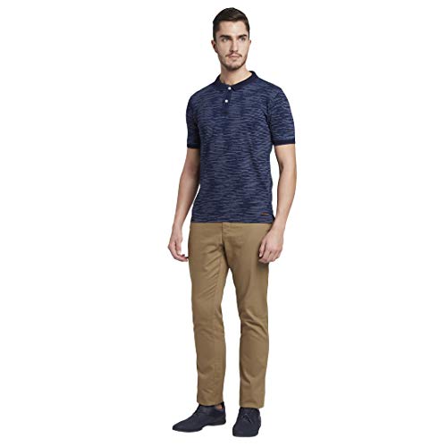 Image of Colorplus Men's Pure Cotton Stripe Pattern Tailored Fit Polo Neck Half Sleeve Casual T-Shirt