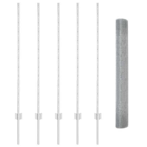 Brokky 3336332 Recinzione in Filo Saldato con 10 U Post Argento 1,2x10 m Acciaio Rete Metallica per Recinzioni Zincata Elettrosaldata Rigida - Ideale per Recinzioni da Giardino,Aree Verdi e Spazi Este