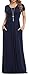Viishow Women's Empire Elastic Waist Long Dresses Casual Plain Short Sleeve Loose Pocket Maxi Dress (Navy Blue, M)