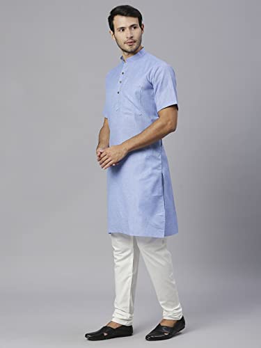 Image of Rajubhai Hargovindas Men's Pure Cotton Woven Design Half Sleeve Kurta